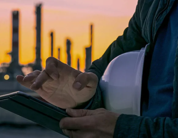 engineer on site with mobile device